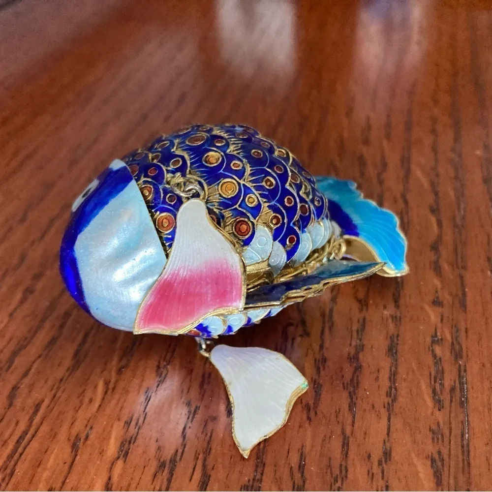 Articulated Cloisonne 2 Fish Vintage Christmas Ornaments